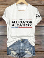 Women's Casual Retro Alligator Alcatraz ICE Print T-Shirt