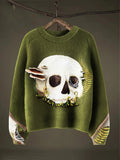 Halloween Grim Reaper Skull Art Print Thin Sweater