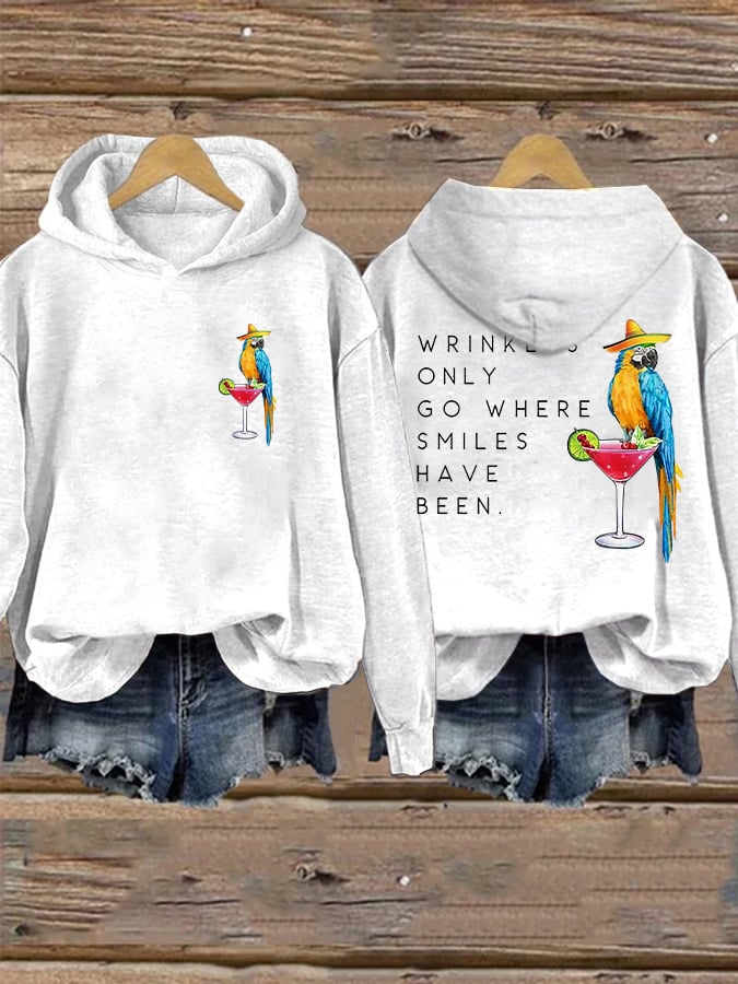 Retro Wrinkles Only Go Where Smiles Have Been Print Hoodie