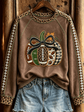 Women's Football Inspired Fall Pumpkin Print Sweatshirt
