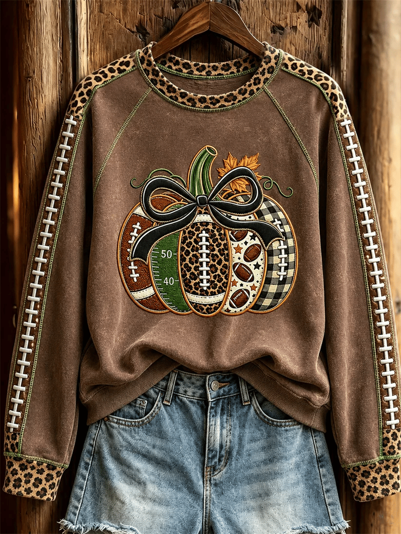 Women's Football Inspired Fall Pumpkin Print Sweatshirt