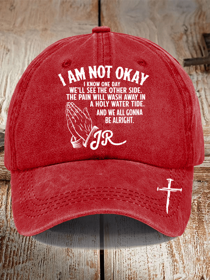 Unisex Distressed Washed Cotton I‘M Not OK Country Musicn Printed Hat
