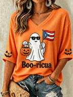 Women's Halloween In Puerto Rico Print Waffle-Knit Top