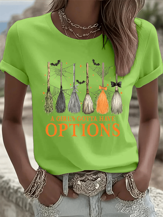Women's Halloween Printed Round Neck T-Shirt
