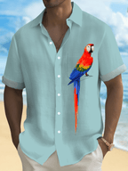 Men's Hawaiian Shirt Flora Parrot Print Pocket Short Sleeve Shirt
