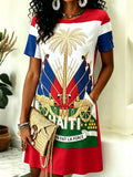 2026 African-American Women's Haiti Fan-Themed Print Dress