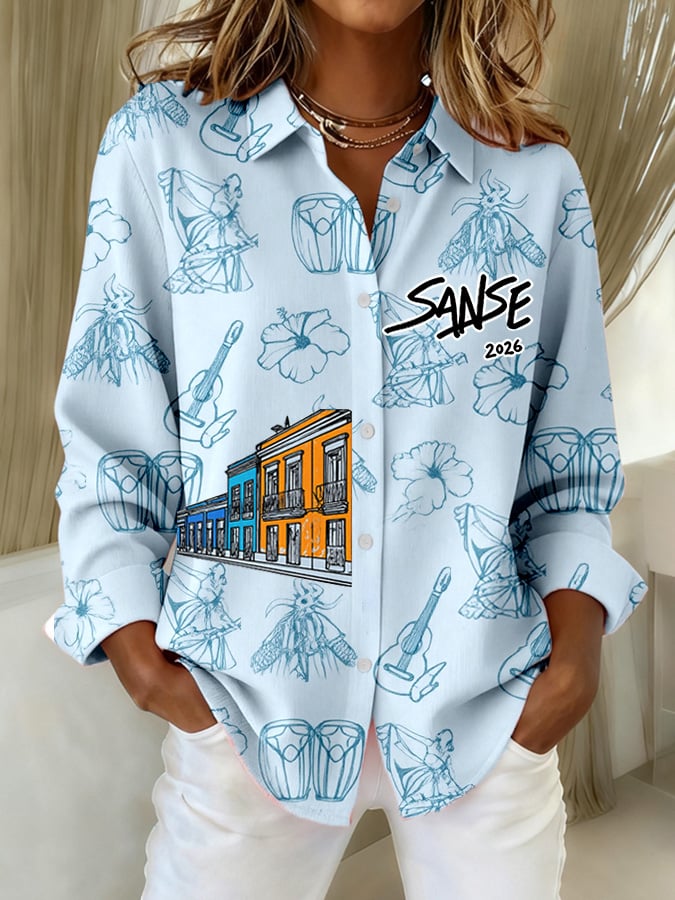 Women's St. Sebastian Street Festival Print Casual Shirt