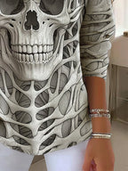 Women's Halloween Skull Print Long Sleeve Top