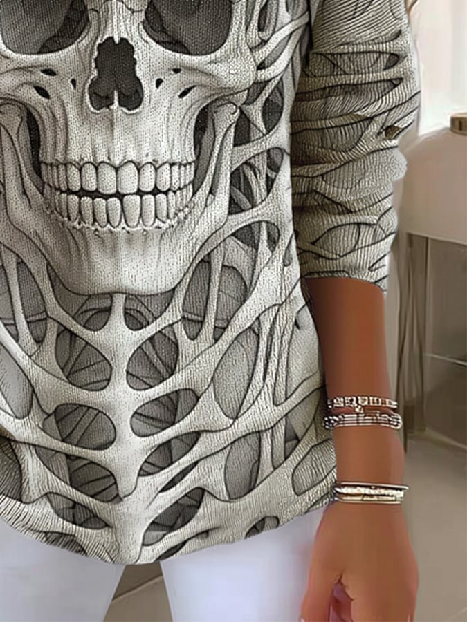 Women's Halloween Skull Print Long Sleeve Top