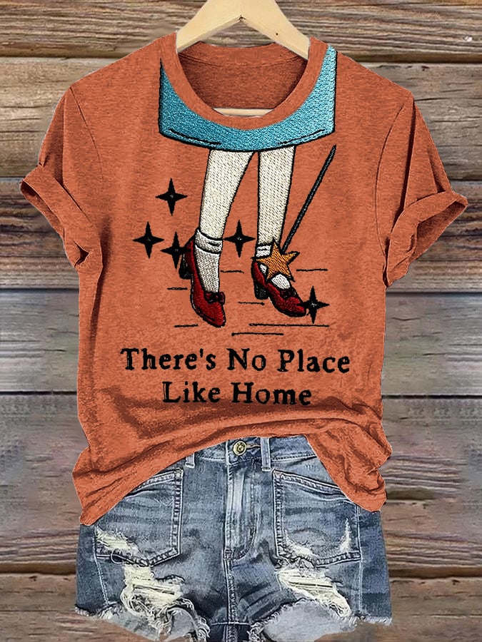 There's No Place Like Home Print Casual V-Neck T-Shirt