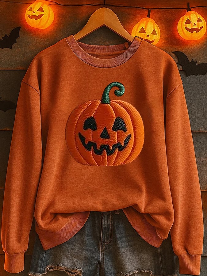 Women's Halloween Pumpkin Face Printed Sweatshirt