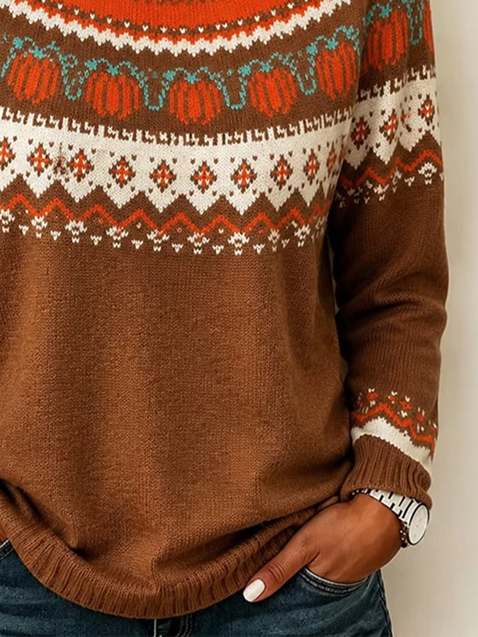 Women's Halloween Pumpkin Print Knit Top