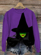 Halloween Witch Print Round Neck Sweatshirt