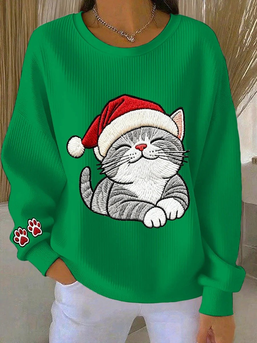 Women's Christmas Animal Cat Print Sweatshirt