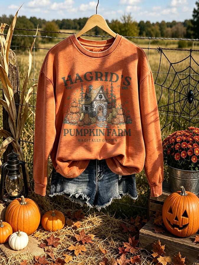 Retro Halloween Hagrid' Pumpkin Farm Est 1981 Magically Grown Print Sweatshirt