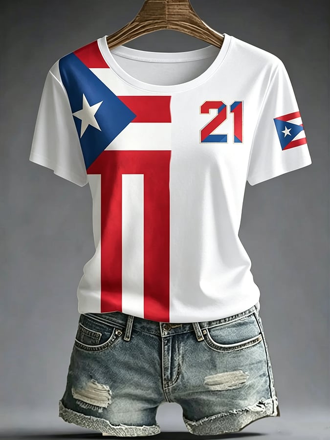 Women's Casual Puerto Rico Print Top