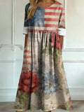 Women's Retro Flag-Print Patchwork Casual Dress