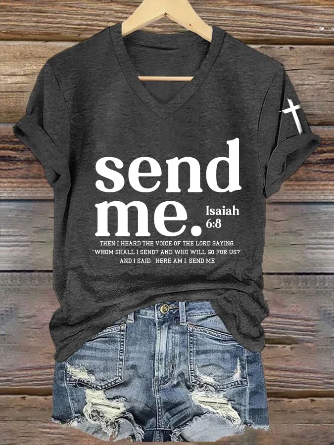 Women's Send Me Isaiah 6 8 Christian Print Casual T-shirt