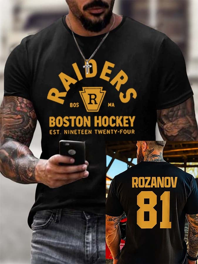 Men's ice hockey crew neck printed casual T-shirt