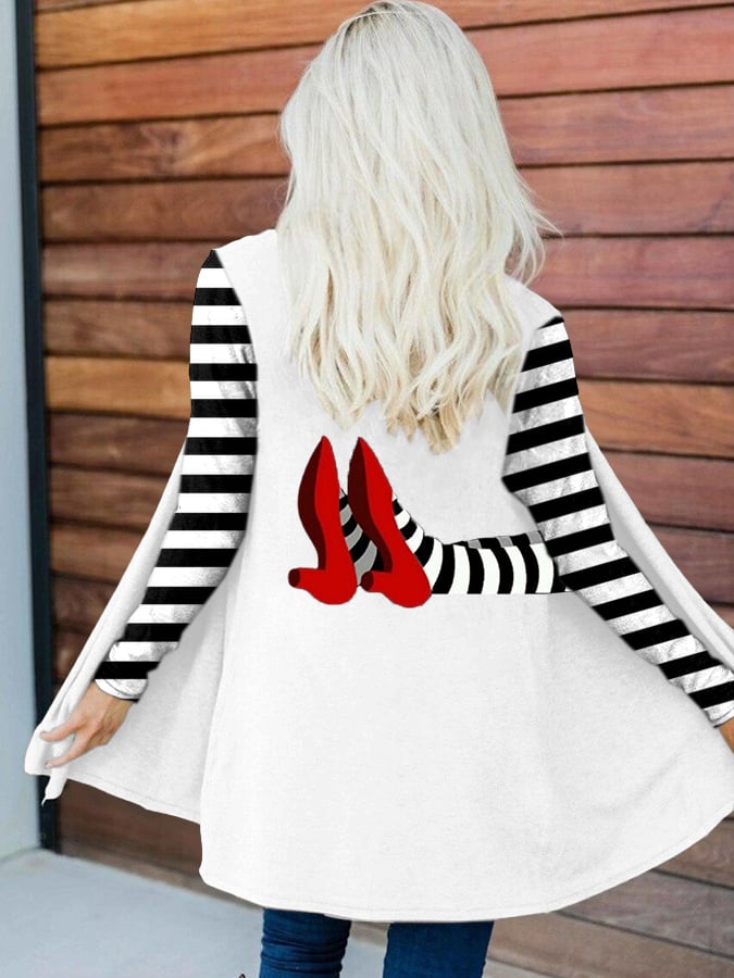 Women's Halloween Striped Patchwork Long Sleeve Cardigan
