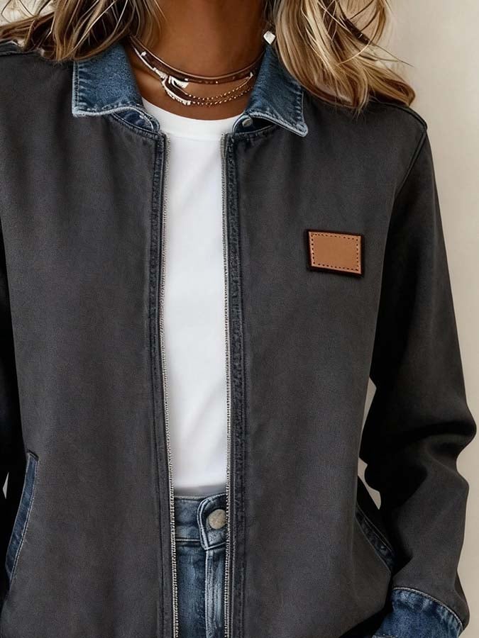 Women'S Casual Contrast Color Stitching Jacket