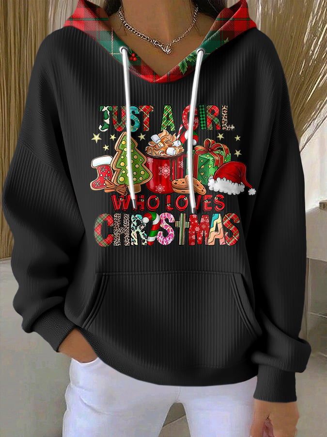 Women's Casual Just a Girl Who Loves Christmas Print Hoodie