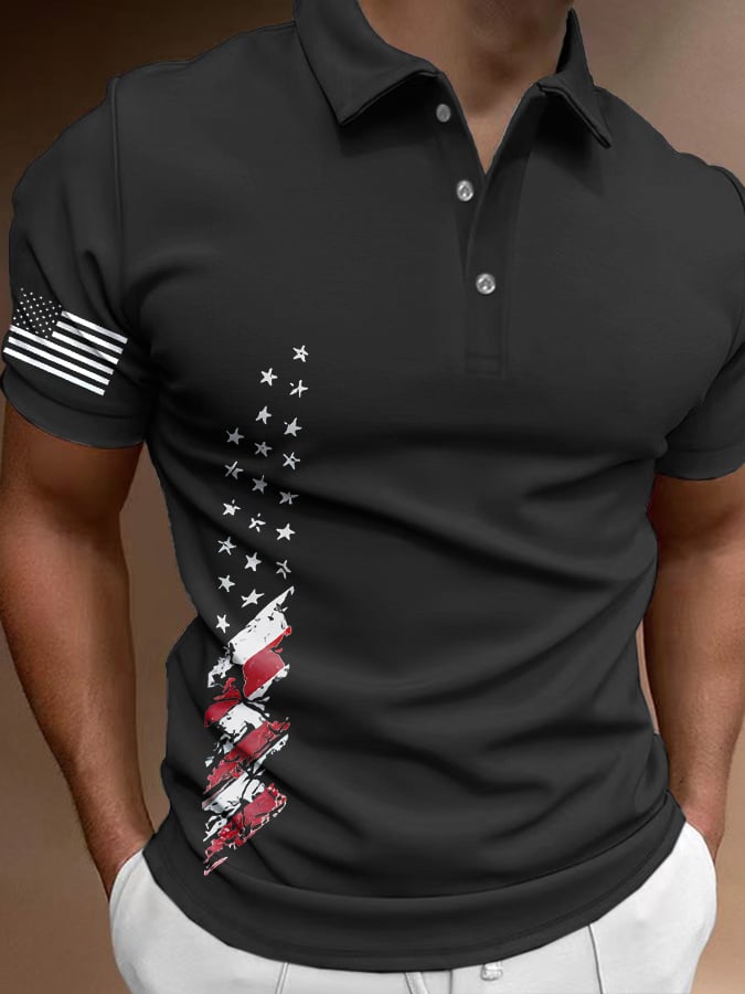 Men's Retro Flag Print Casual  Polo Shirt