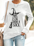 Women's Yes I Can Drive A Stick Print Round Neck Sweatshirt