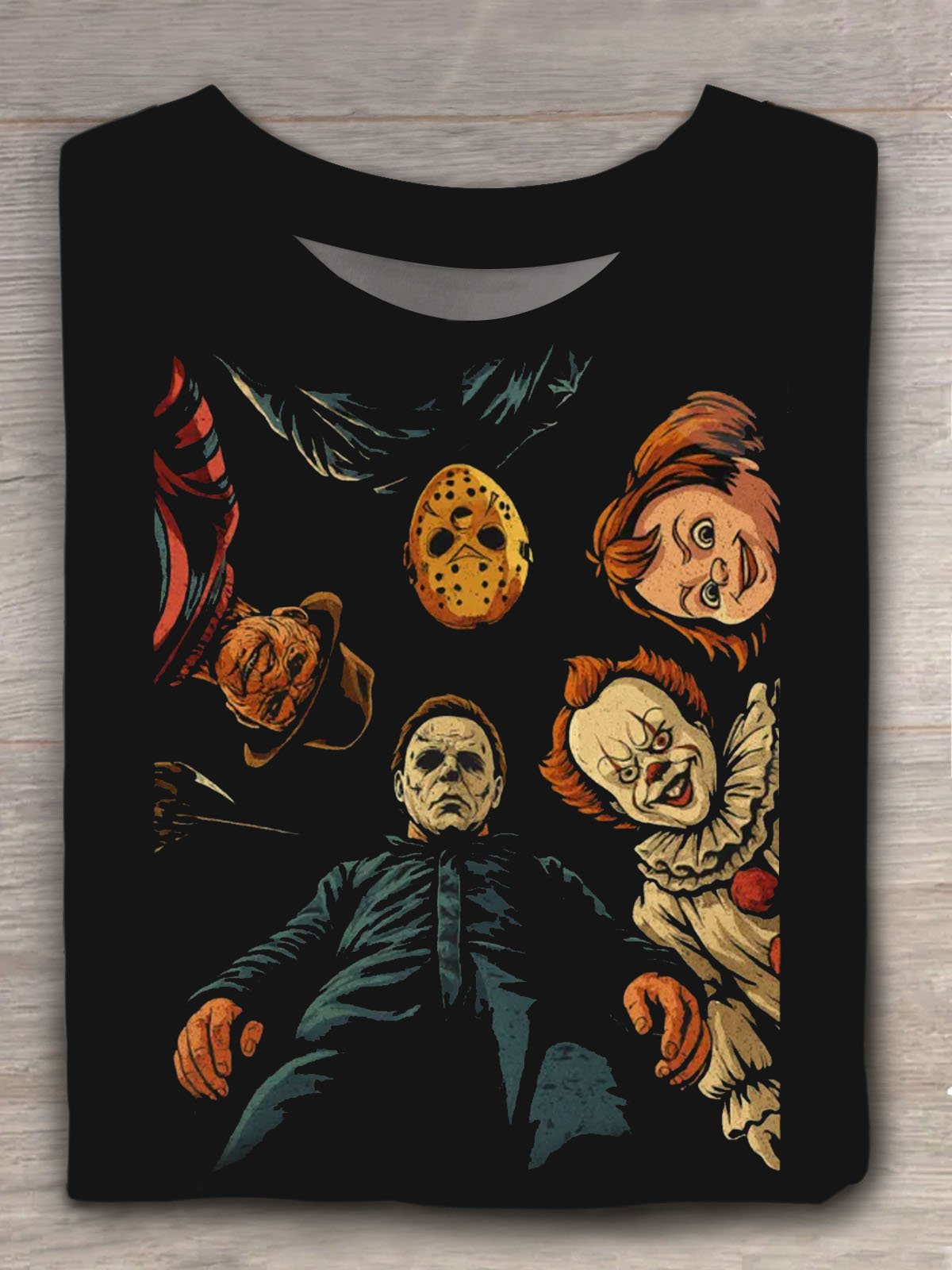 Retro Halloween Horror Movie Characters Printed T-shirt