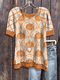 Women's Fall Pumpkin Floral Print Casual T-Shirt