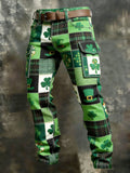 Men's Retro St. Patrick's Shamrock Print Multi-Pocket Cargo Pants