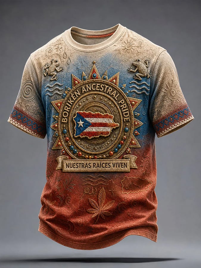 Men's Puerto Rico Art Printed Short-sleeved T-shirt