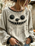 Women's Retro Halloween Monsters Print Long-Sleeve T-Shirt