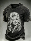Men's Artistic Print Casual V-Neck T-Shirt