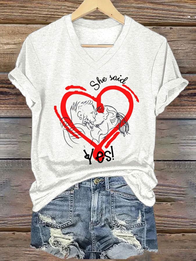 Women's Engaged Print Casual T-Shirt