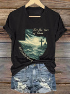 V-Neck Retro For The Love Of Texas Hill Country Strong Print T-Shirt