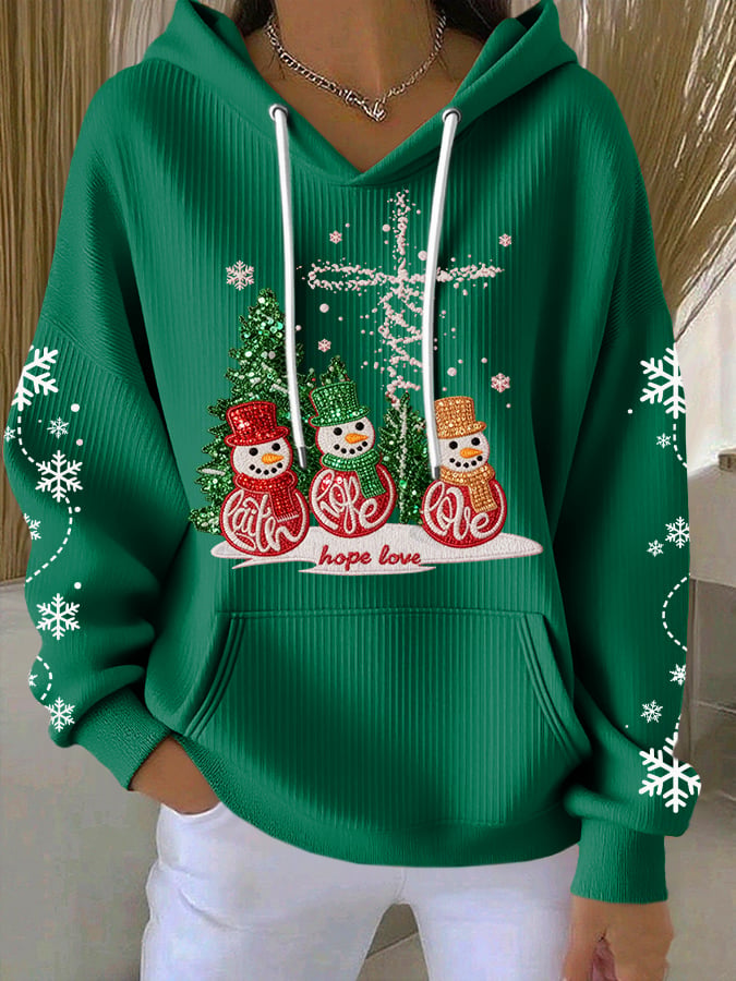 Women's Casual Faith Christmas Textured Hoodie