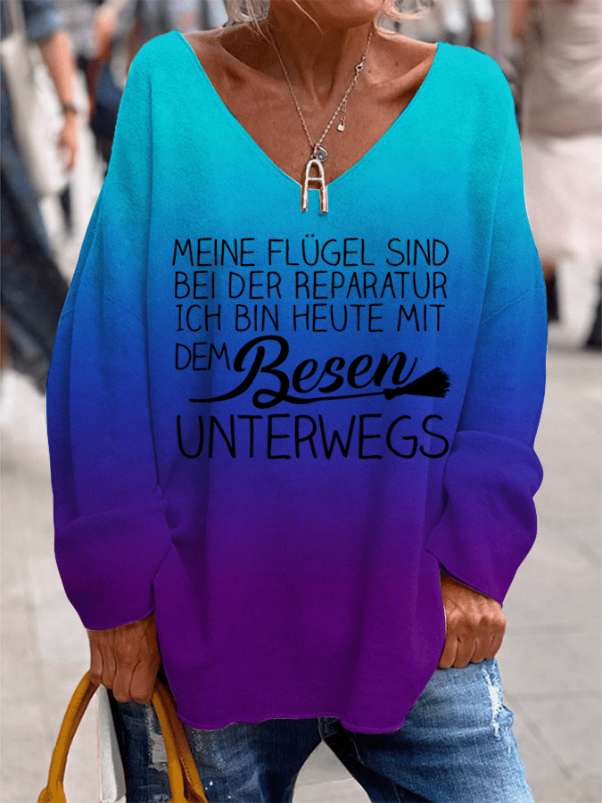 "Meine Flügel sind bei der Reparatur ..." lässiges Damen-Top mit V-Ausschnitt