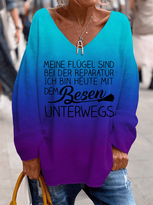 "Meine Flügel sind bei der Reparatur ..." lässiges Damen-Top mit V-Ausschnitt