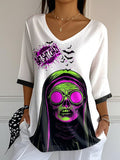 Halloween Witch Colorful Casual Print Short Sleeve Shirt