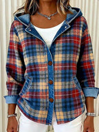 Women'S Casual Contrast Color Plaid Jacket