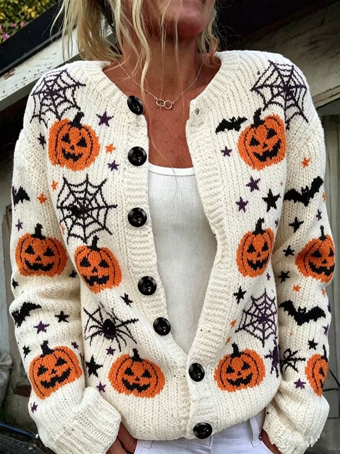 Women's Casual Halloween Print Cardigan