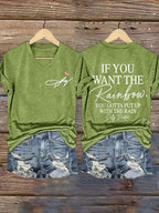 🔥🔥2nd 50% Off 🔥🔥Women's If You Want The Rainbow You Gotta Put Up With The Rain Print T-shirt