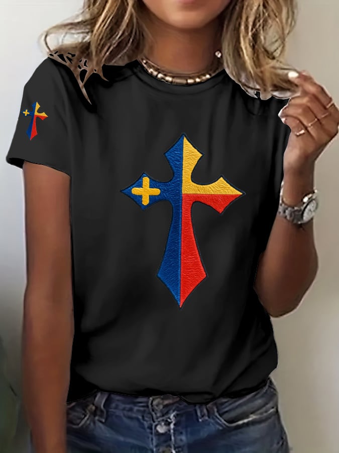 Women's God Bless Texas Cross Casual T-Shirt