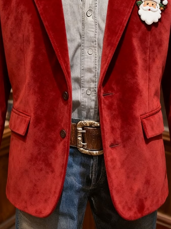 Men's Christmas suede blazer with brooch
