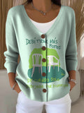 Puerto Rico Casual Print Thick Needle Striped Cardigan