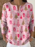 Women's Christmas Print Knit Button Top