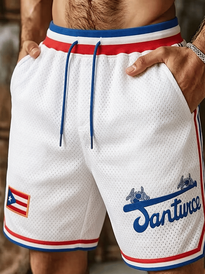 Men's Puerto Rico Baseball Print Casual Shorts