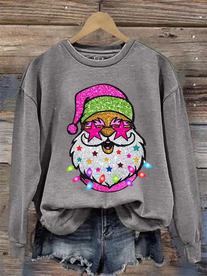 Women's Shiny Santa Print Sweatshirt