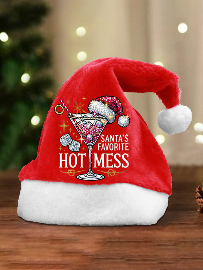 Unisex Christmas Santa's Favorite Hot Mess Print Plush Hat
